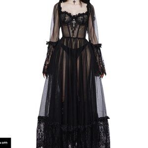 Black Bustier Long Sleeve Gown